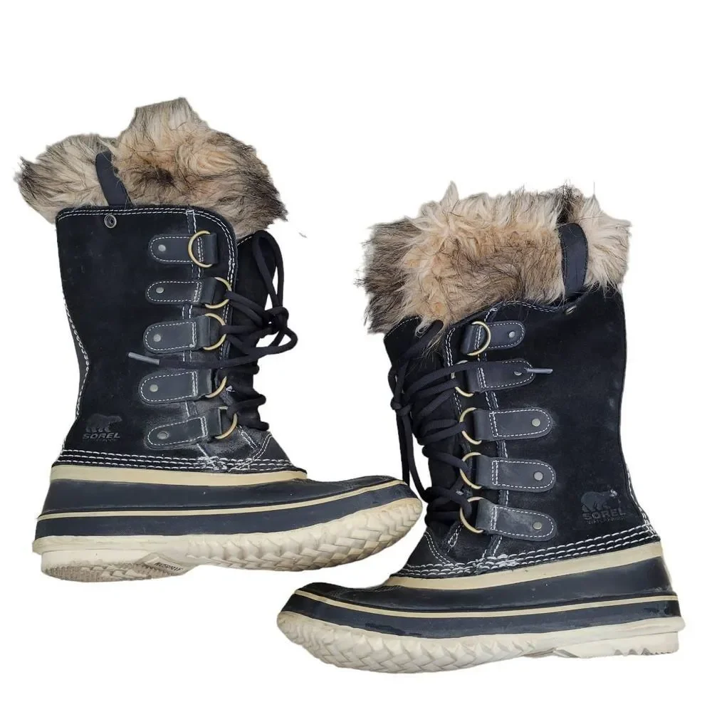 Sorel Joan of Artic Black Mid Calf Faux Fur Boots Women's US 6 SL1540-010 - Picture 6 of 9